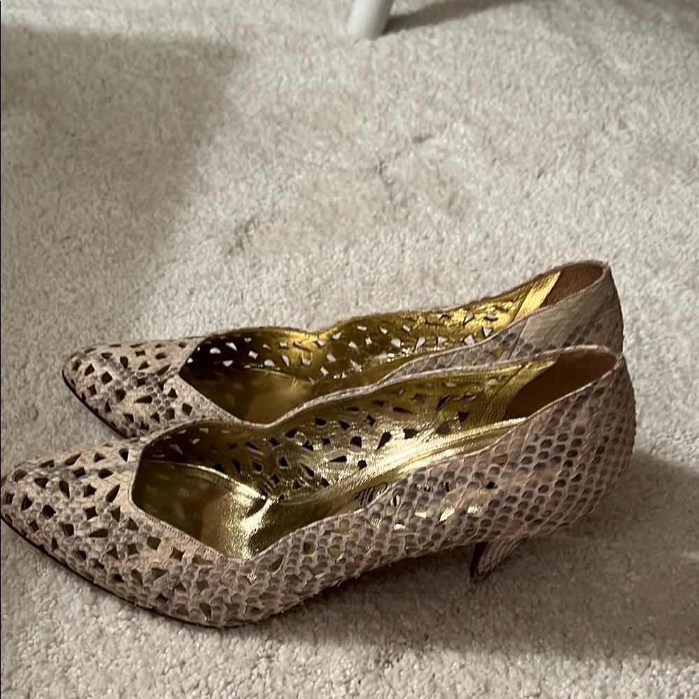 Vintage Tan and Grey simulated snake skin dress shoes